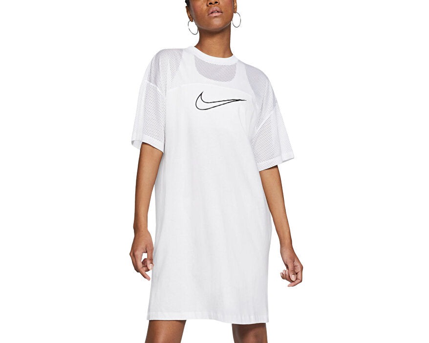 Nike Mesh Dress Mini Short Sleeve Sport Dress Cotton White